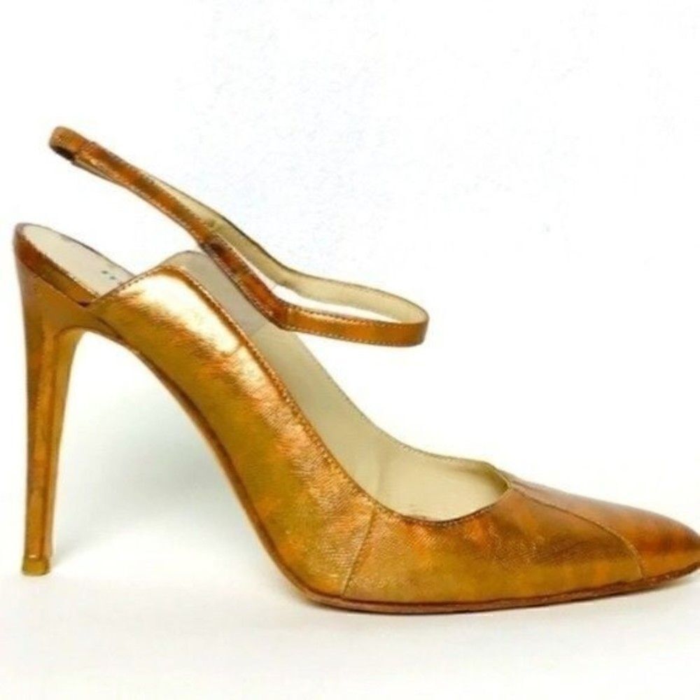 Max Kirbardin womans Snakeskin heels 37.5 BoxN metallic gold